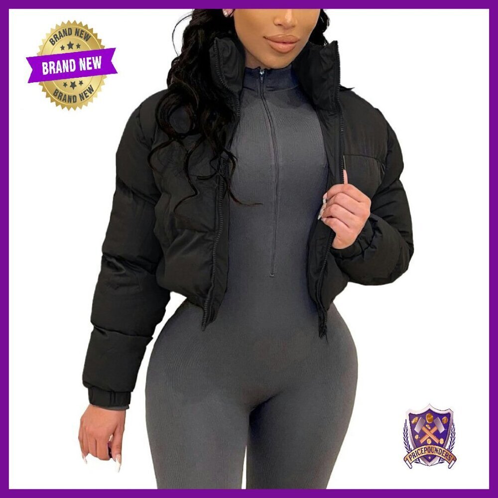 Cropped Puffer Jacket Zip Up Quilted Winter Coat Lightweight
